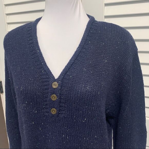 Long Sleeve Dark Blue Pullover V Neck Sweater Christopher & Banks Sz L - Picture 3 of 9